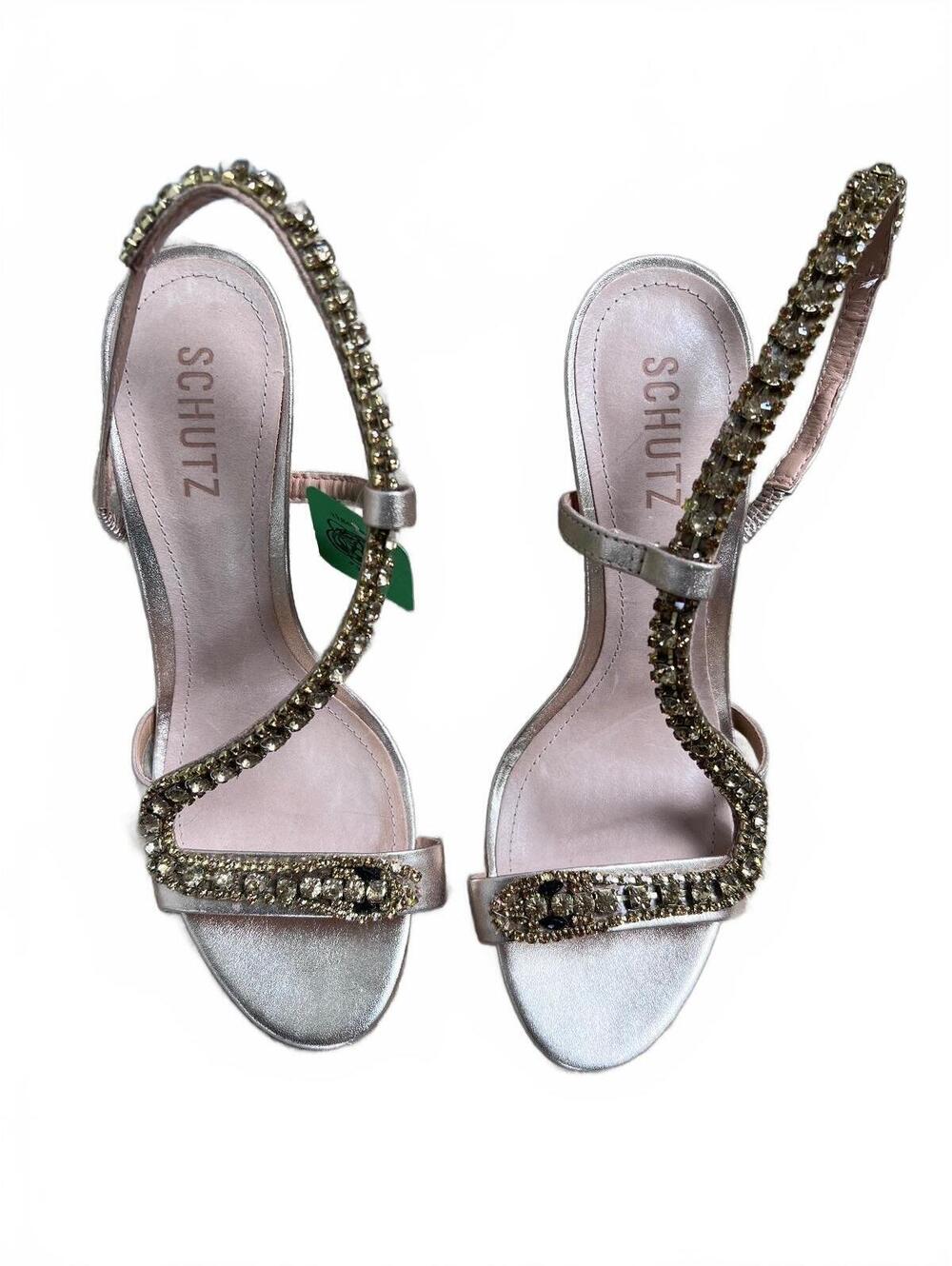 Schutz Women's Silver Embellished Strappy High Heel Sandals Size 7